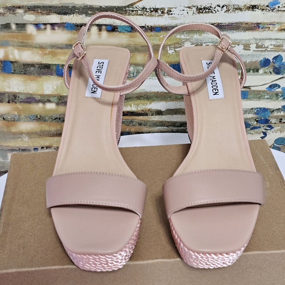 Steve Madden Tory Twist Blush Lea Leather Wedge Sandals Size 8 - Picture 12 of 13